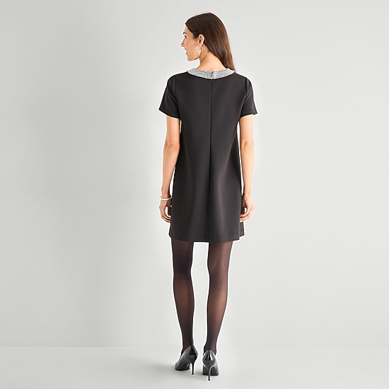 Marc New York Womens Round Neck Short Sleeve Embellished Shift Dress