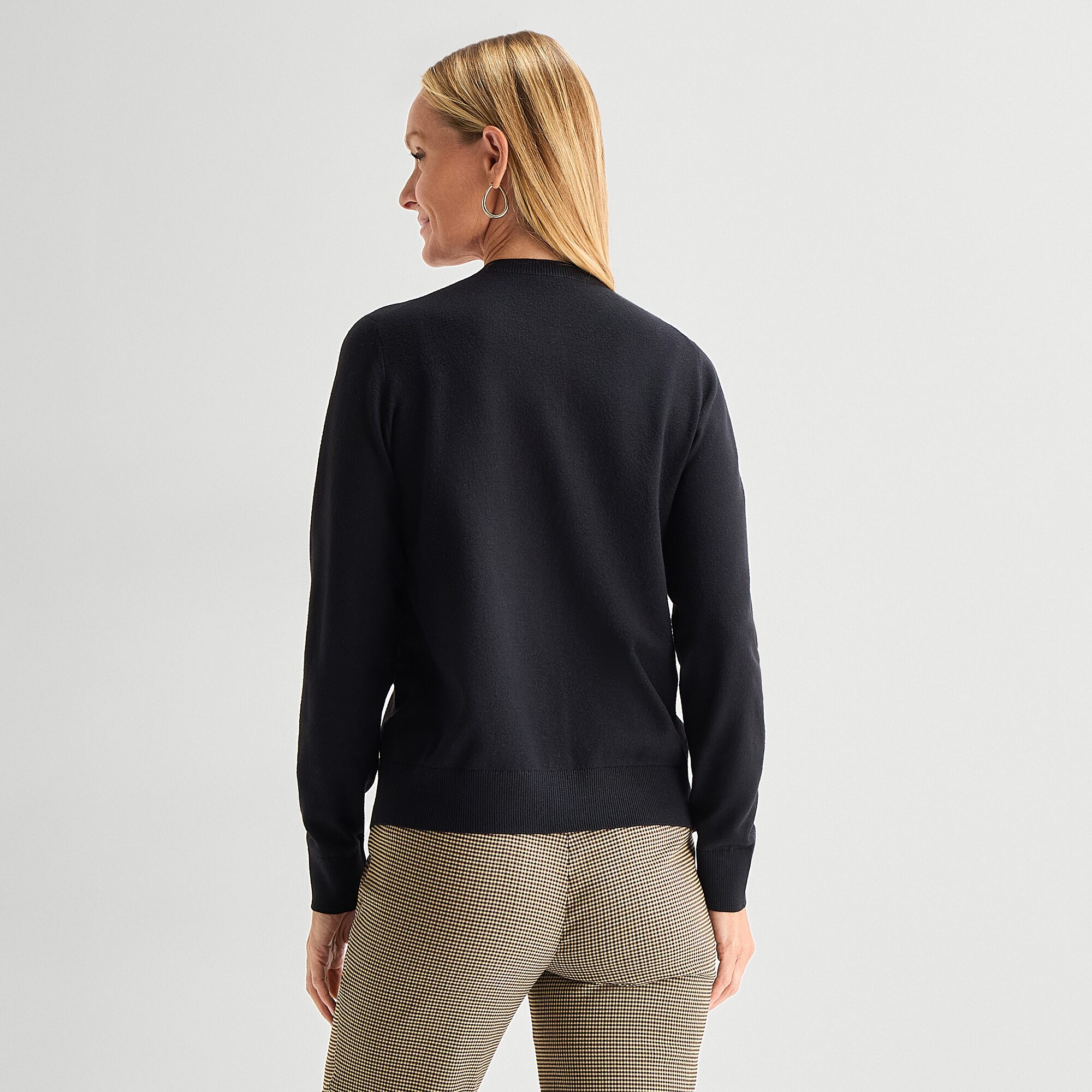 Liz Claiborne Luxe Womens Crew Neck Long Sleeve Button Open Front Cardigan