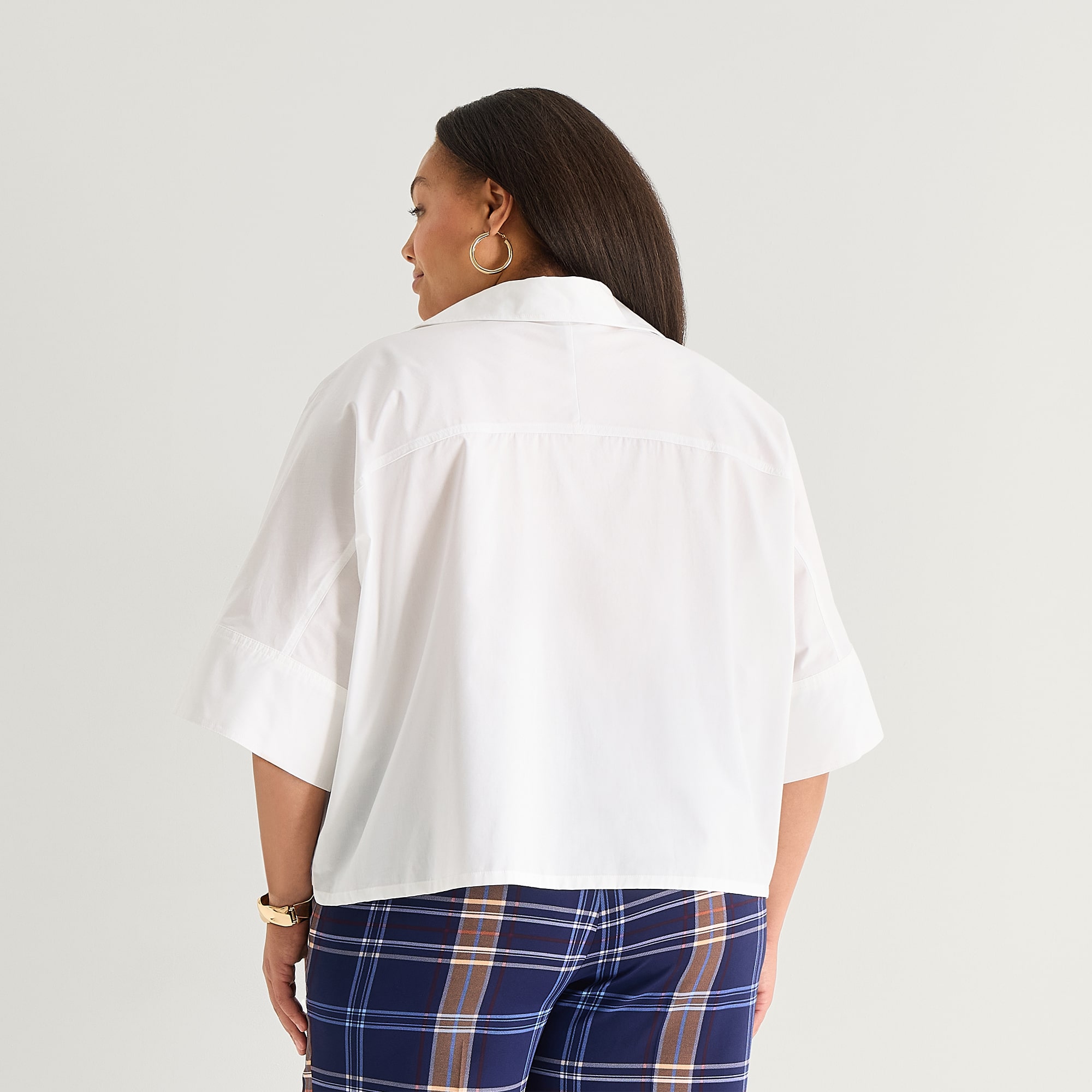 Worthington Womens Plus Dolman Short Sleeve Regular Fit Poplin Button-Down Shirt