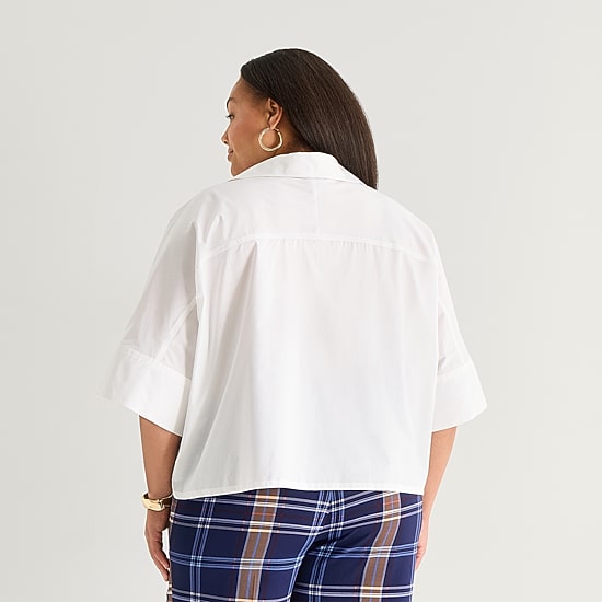 Worthington Womens Plus Dolman Short Sleeve Regular Fit Button-Down Shirt