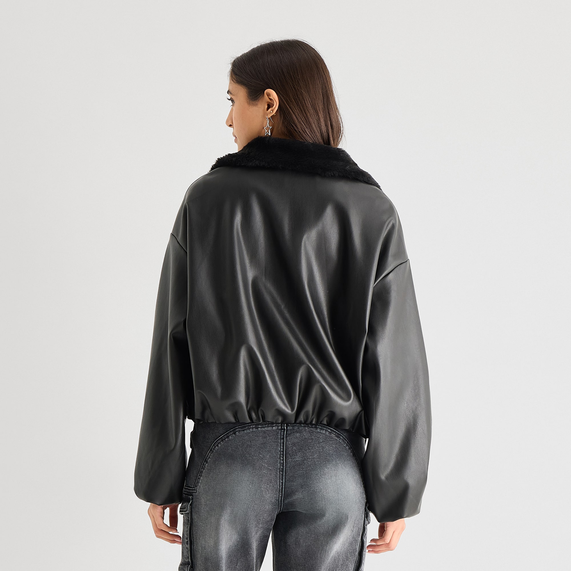 Forever 21 Womens Juniors Faux Leather Midweight Work Jacket