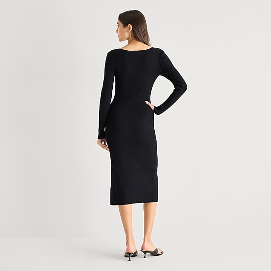 by&by Womens Juniors Long Sleeve Midi Sweater Dress
