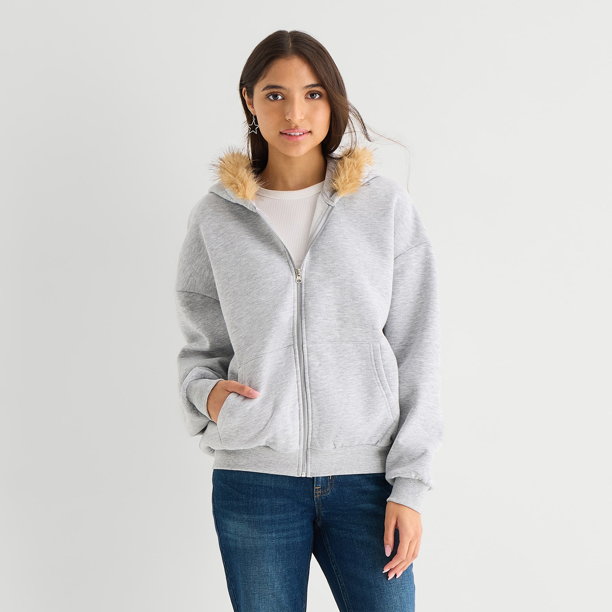 Forever 21 Womens Juniors Long Sleeve Fleece Zipper Hoodie