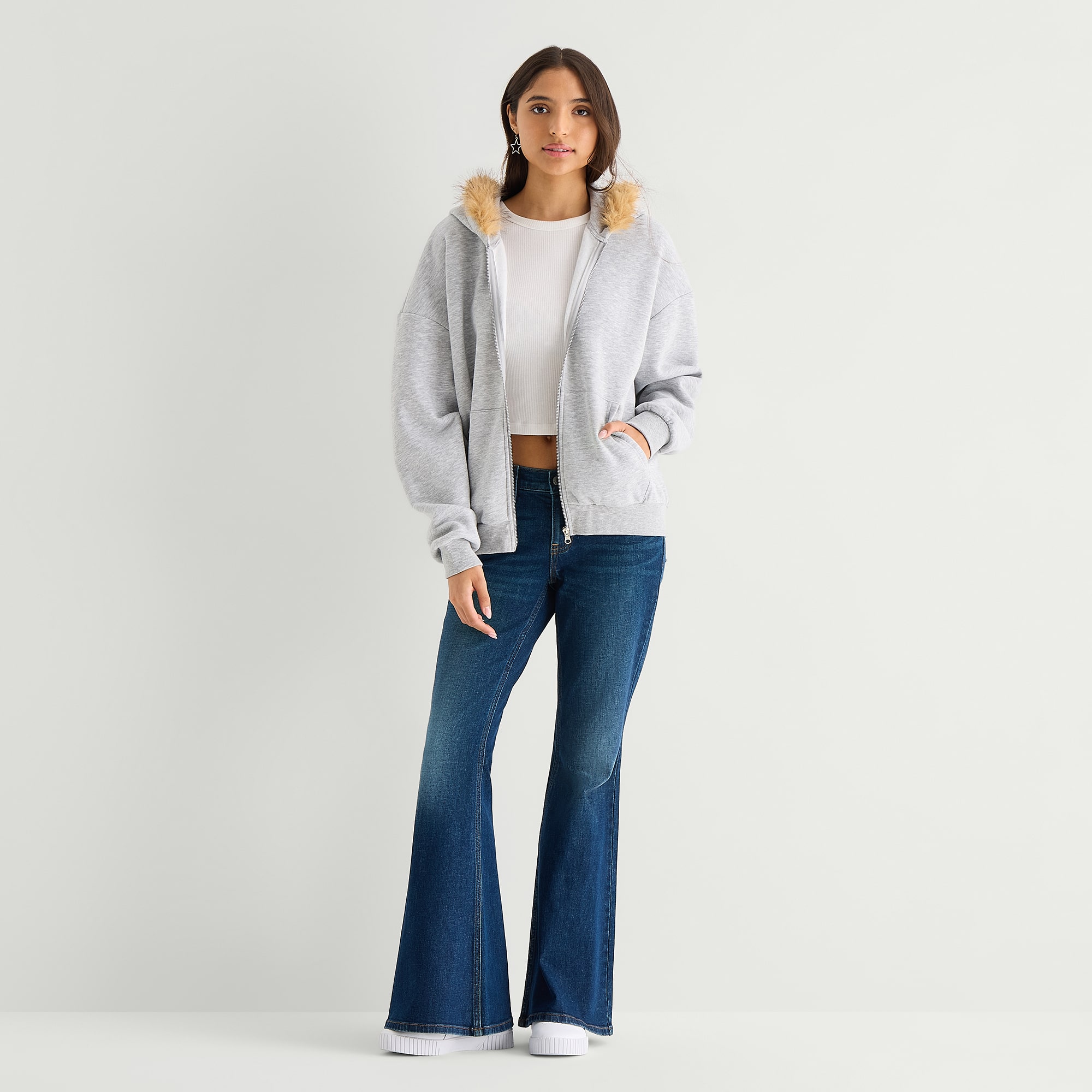 Forever 21 Womens Juniors Long Sleeve Fleece Zipper Hoodie