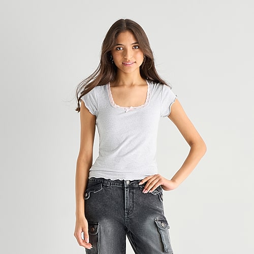 Forever 21 Womens Juniors Scoop Neck Short Sleeve T-shirt In Gray
