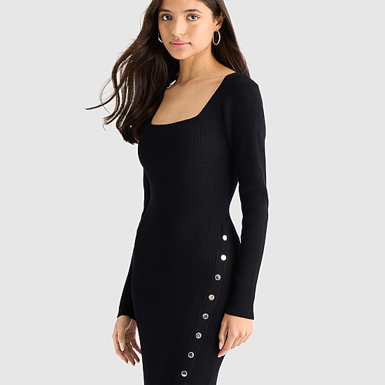 by&by Womens Juniors Long Sleeve Midi Sweater Dress