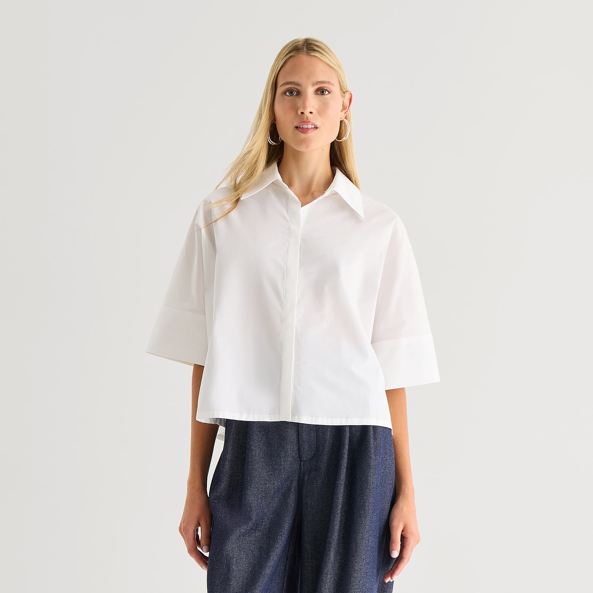 Worthington Womens Cuffed Short Sleeve Regular Fit Poplin Button-Down Shirt