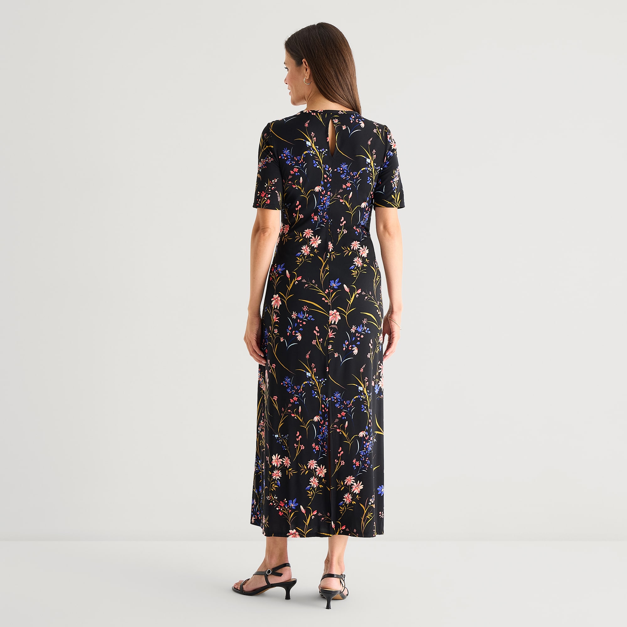 MSK Womens Round Neck Short Sleeve Fitted Maxi Dress