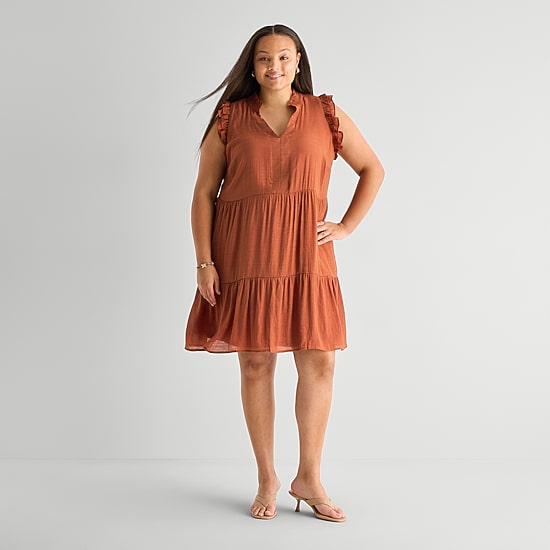 ワンピース soorploom Shift Dress 8y 52seven Womens Plus Round Neck Sleeveless Shift Dress, Color: Rust