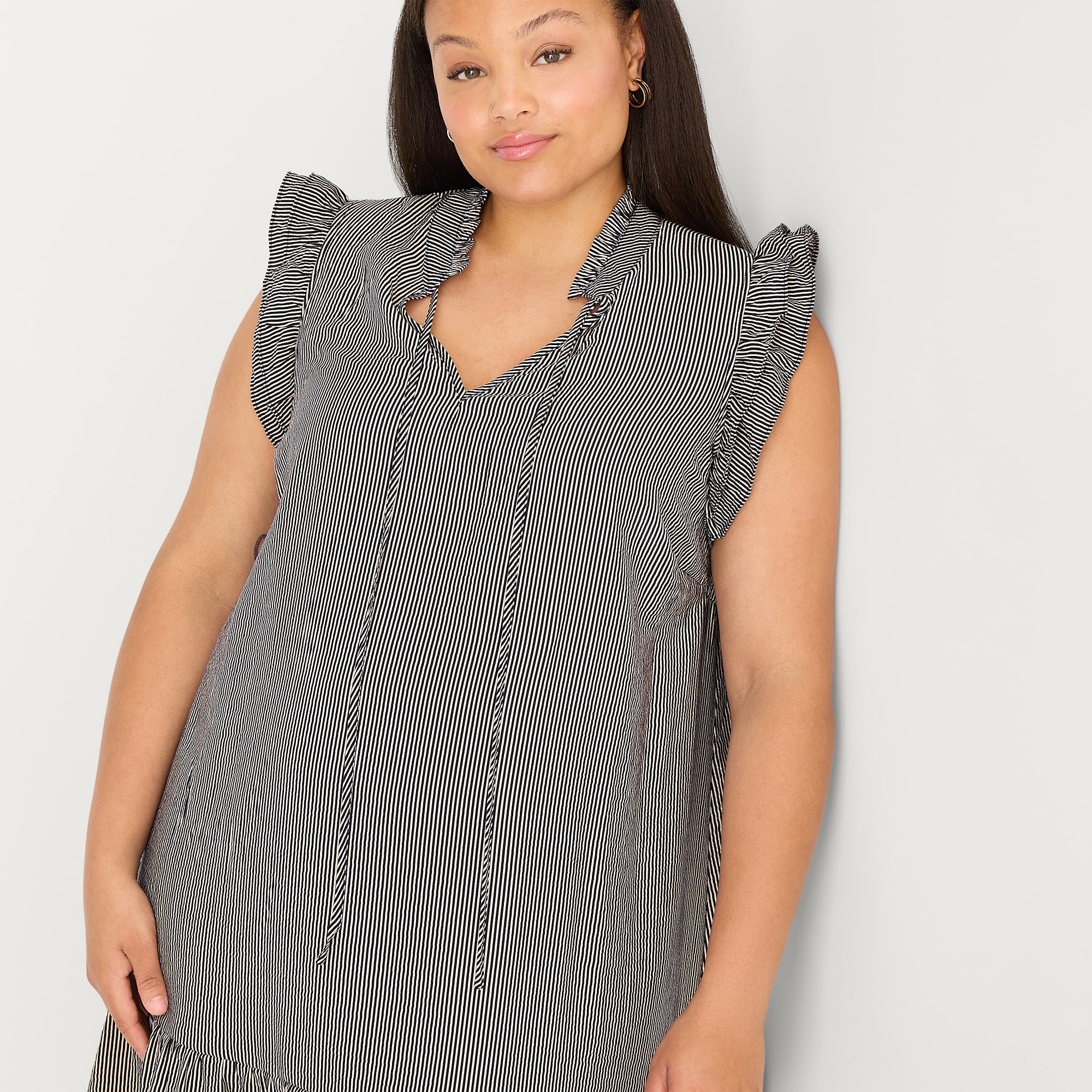 52seven Womens Plus Round Neck Sleeveless Striped Shift Dress