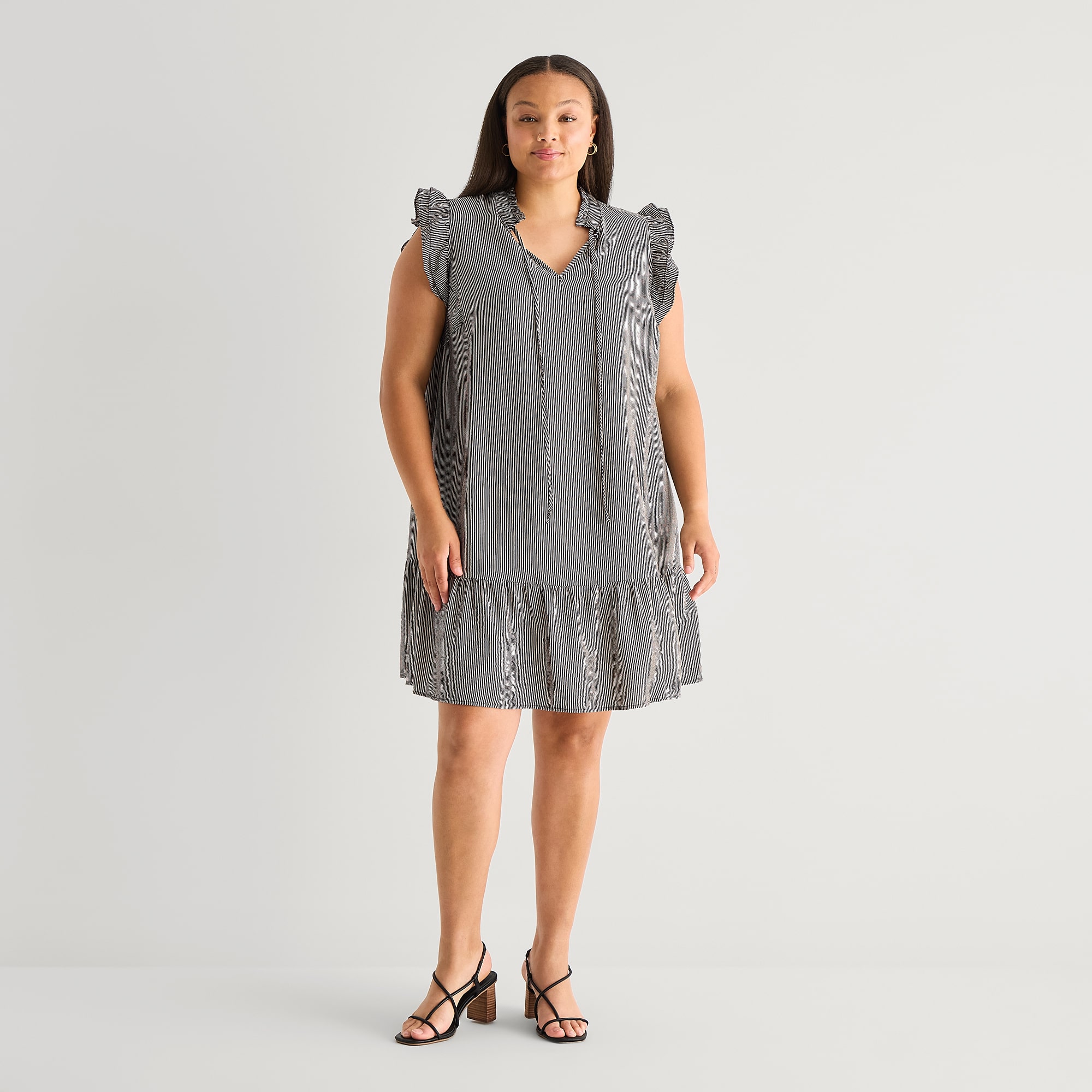 52seven Womens Plus Round Neck Sleeveless Striped Shift Dress