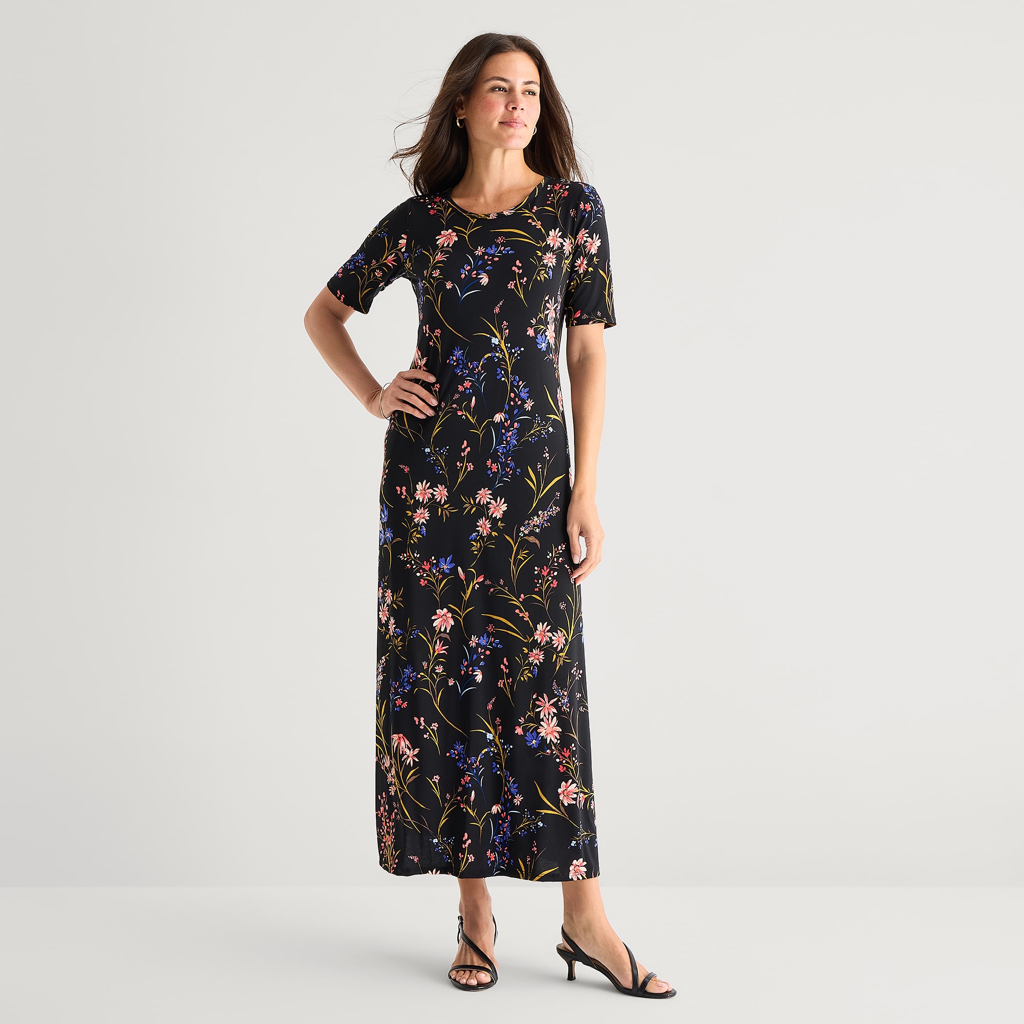 MSK Womens Round Neck Short Sleeve Fitted Maxi Dress