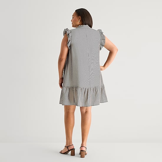 52seven Womens Plus V Neck Sleeveless Striped Shift Dress