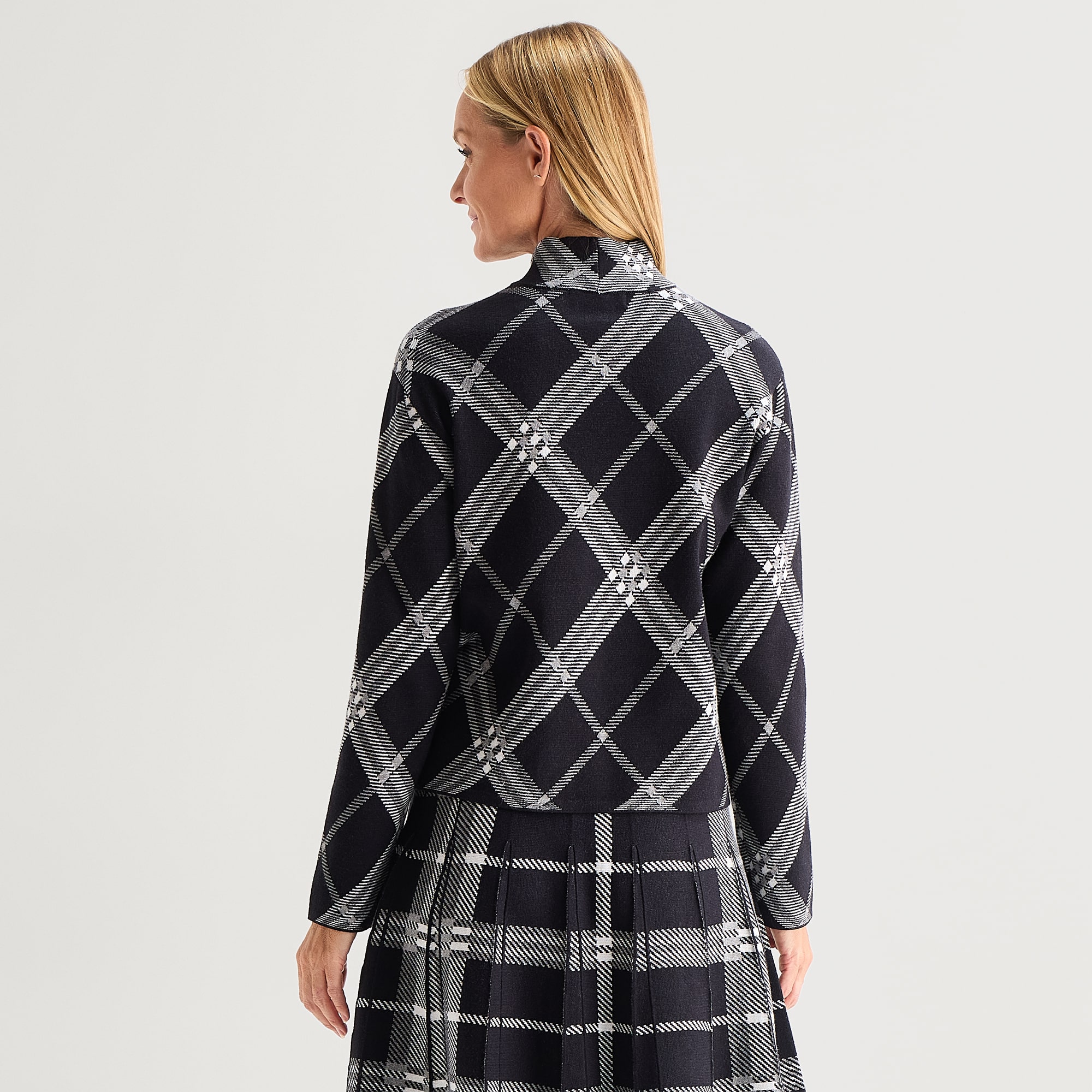 Liz Claiborne Womens Mock Neck Long Sleeve Plaid Pullover Sweater