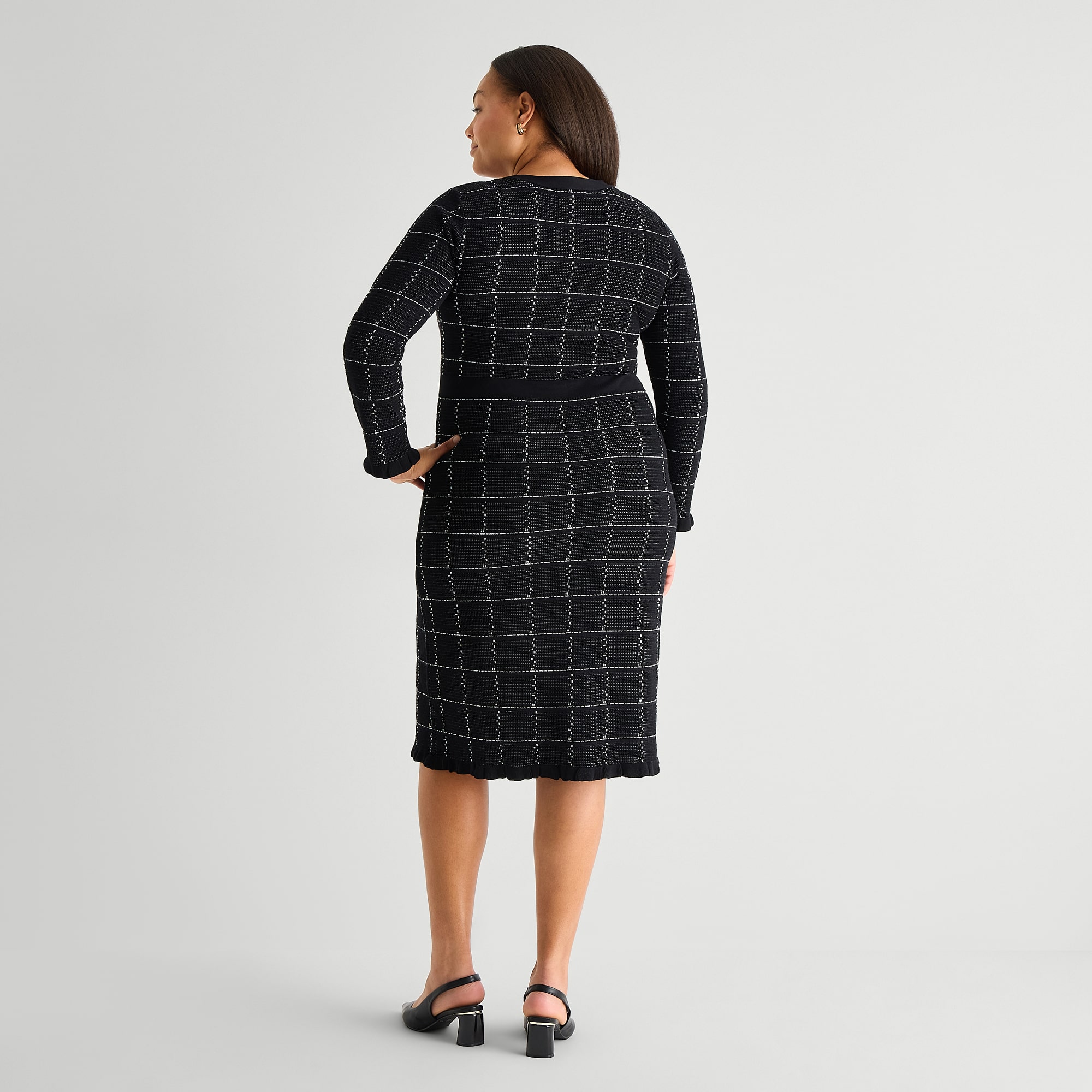 52seven Womens Plus Long Sleeve Windowpane Midi Sweater Dress