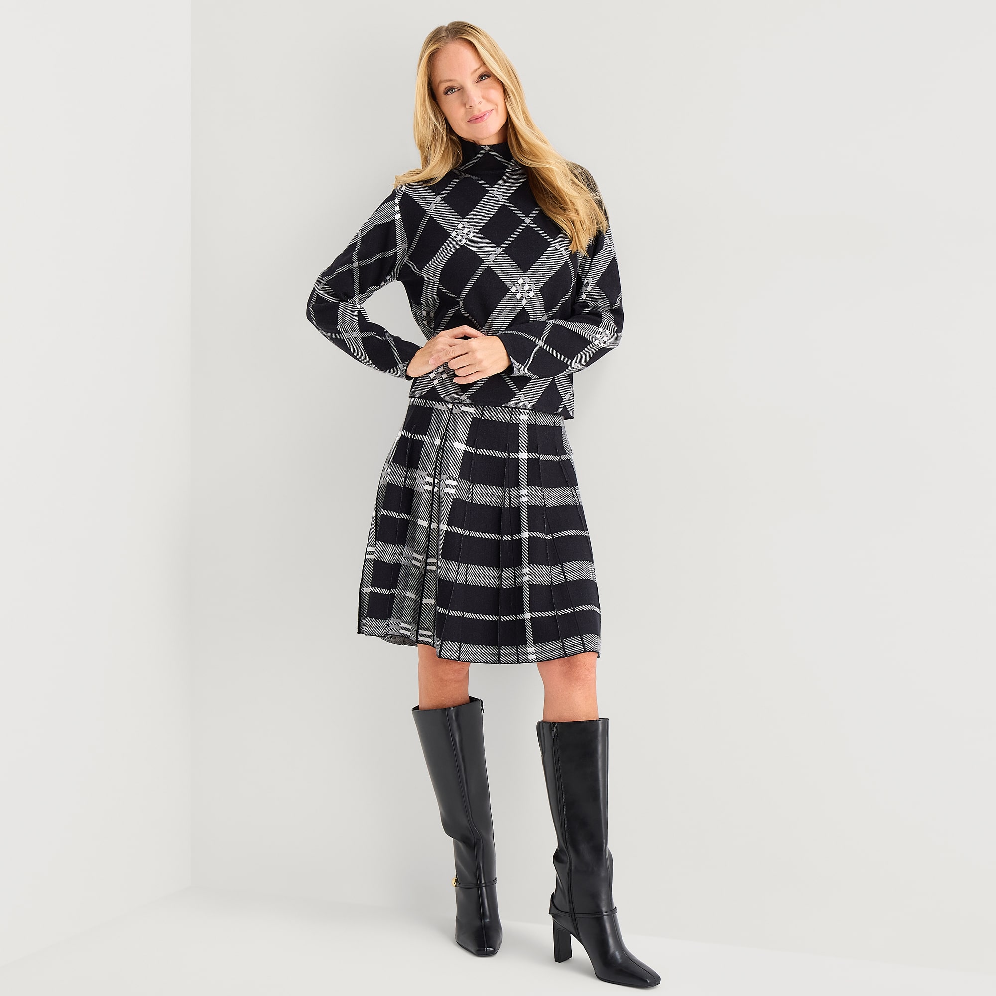 Liz Claiborne Womens Mock Neck Long Sleeve Plaid Pullover Sweater
