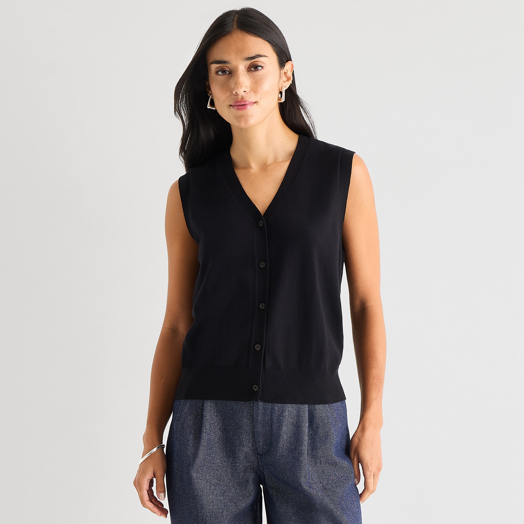 Worthington Womens V Neck Button Sweater Vest