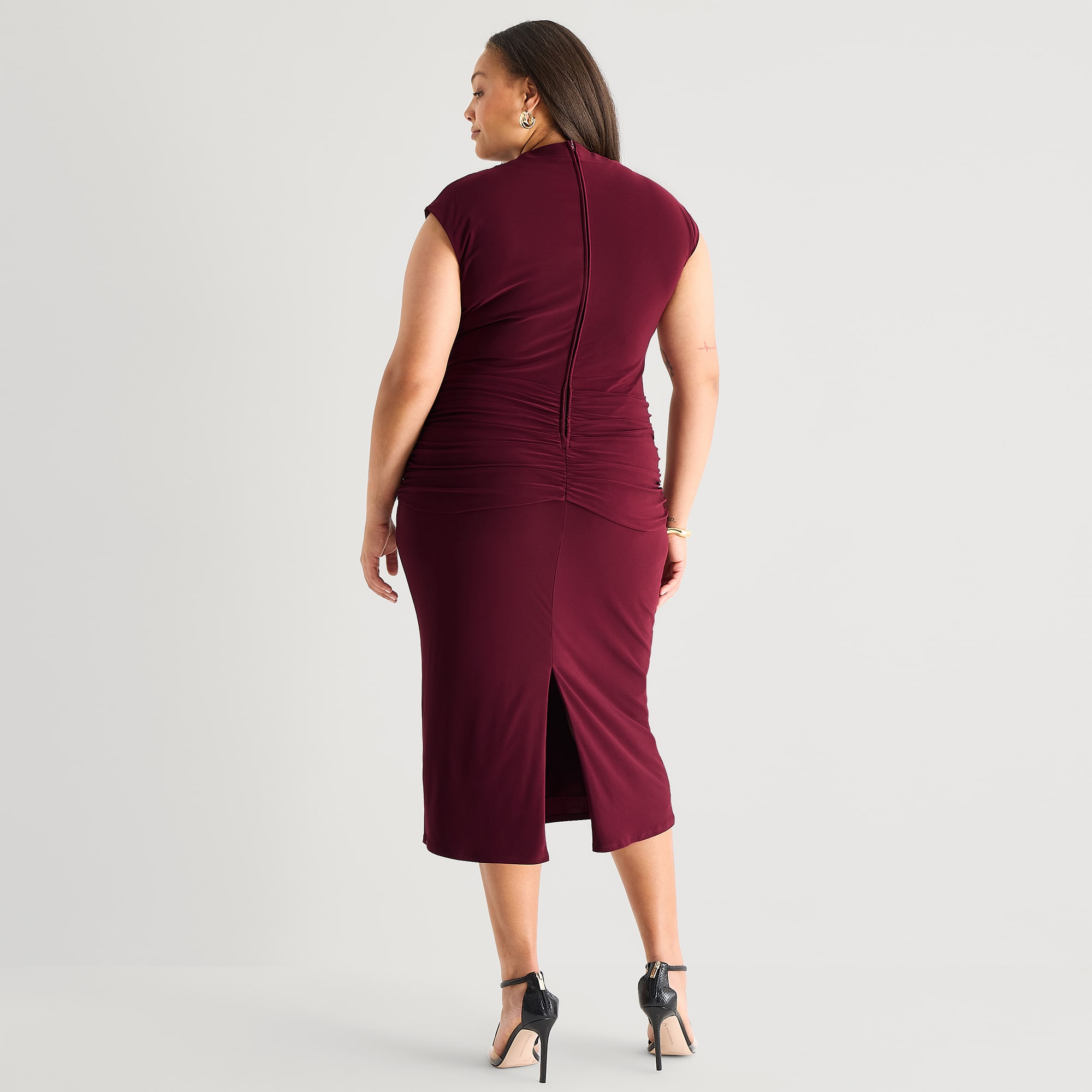 Premier Amour Womens Plus Midi Mock Neck Sleeveless Sheath Dress