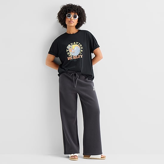 Hurley Womens Juniors Crew Neck Short Sleeve Loose Fit Graphic T-Shirt