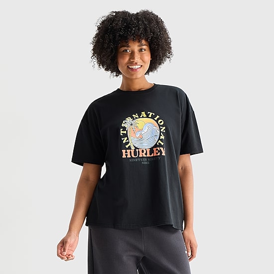 Hurley Womens Juniors Crew Neck Short Sleeve Loose Fit Graphic T-Shirt