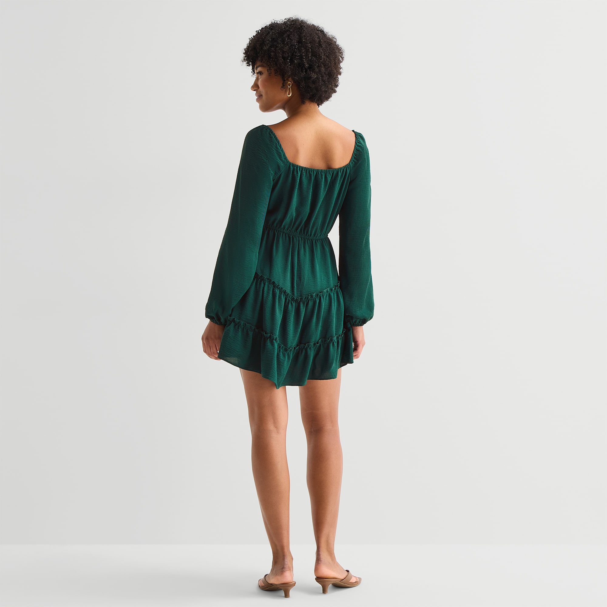 City Triangle Womens Juniors Square Neck Long Sleeve Balloon Fit + Flare Dress