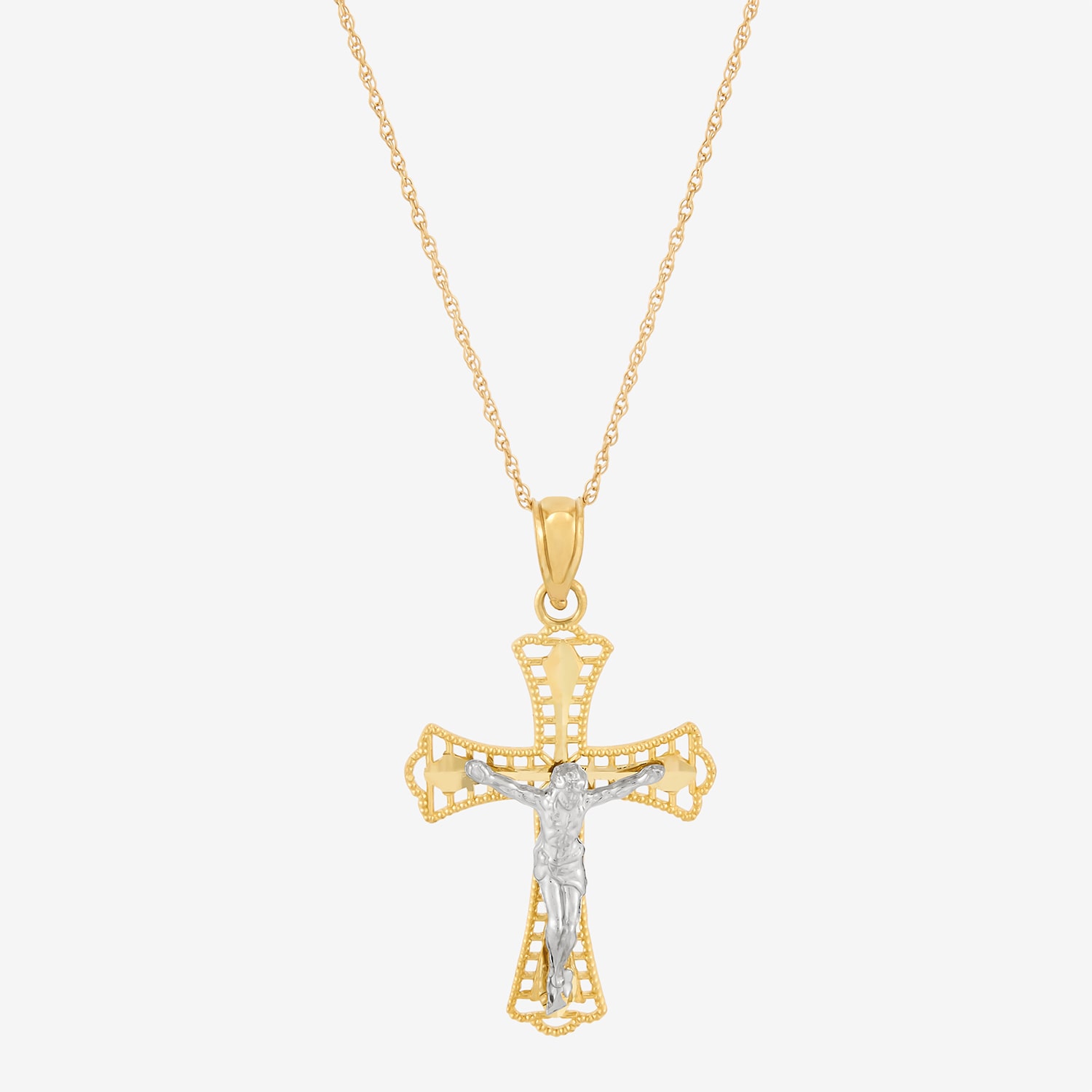 Limited Quantities! Womens 10K Two Tone Gold Cross 18 Inch Pendant Necklace