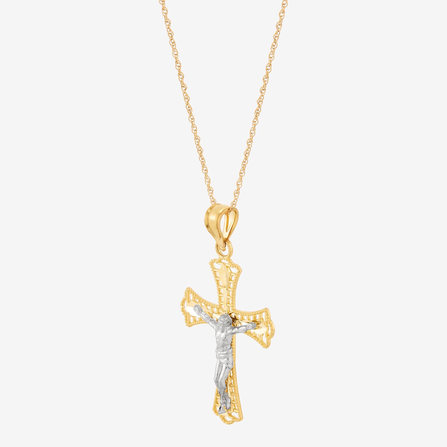 Limited Quantities! Womens 10K Two Tone Gold Cross 18 Inch Pendant Necklace