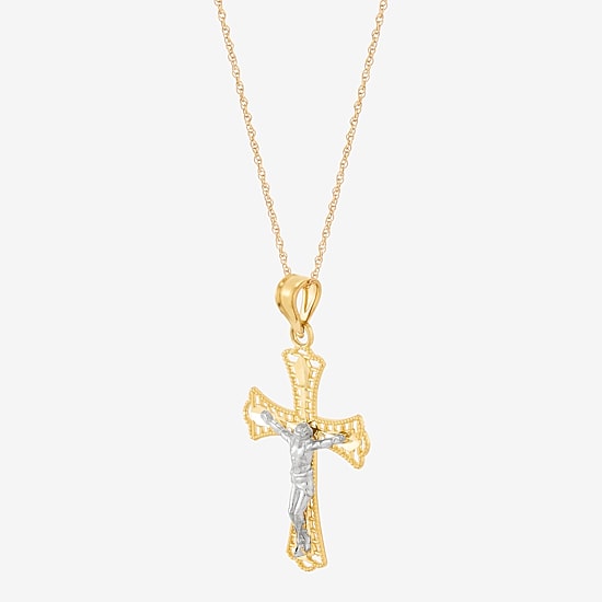 Limited Quantities! Womens 10K Two Tone Gold Cross 18 Inch Pendant Necklace