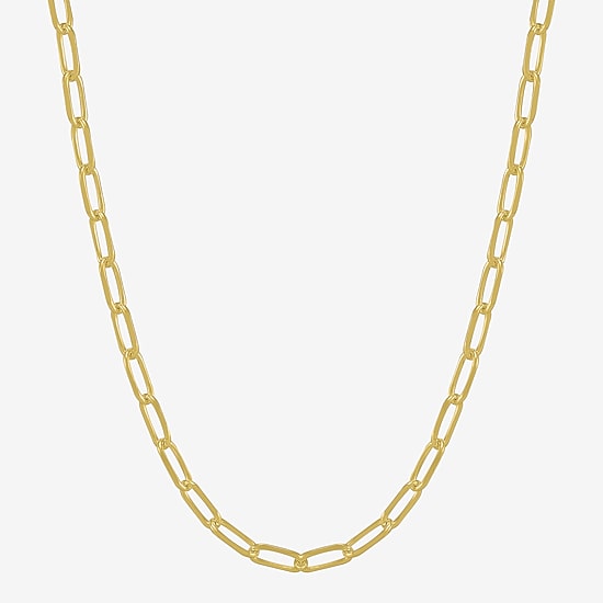 Womens 18K Gold Over Silver 24 Inch Paperclip Chain Necklace