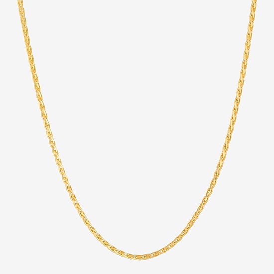Womens 24K Gold Over Silver 16 Inch Wheat Chain Necklace