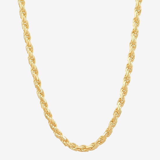 Womens 24K Gold Over Silver 24 Inch Rope Chain Necklace