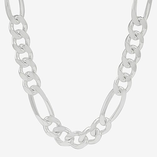Mens Sterling Silver 18 Inch Figaro Chain Necklace, One Size, White