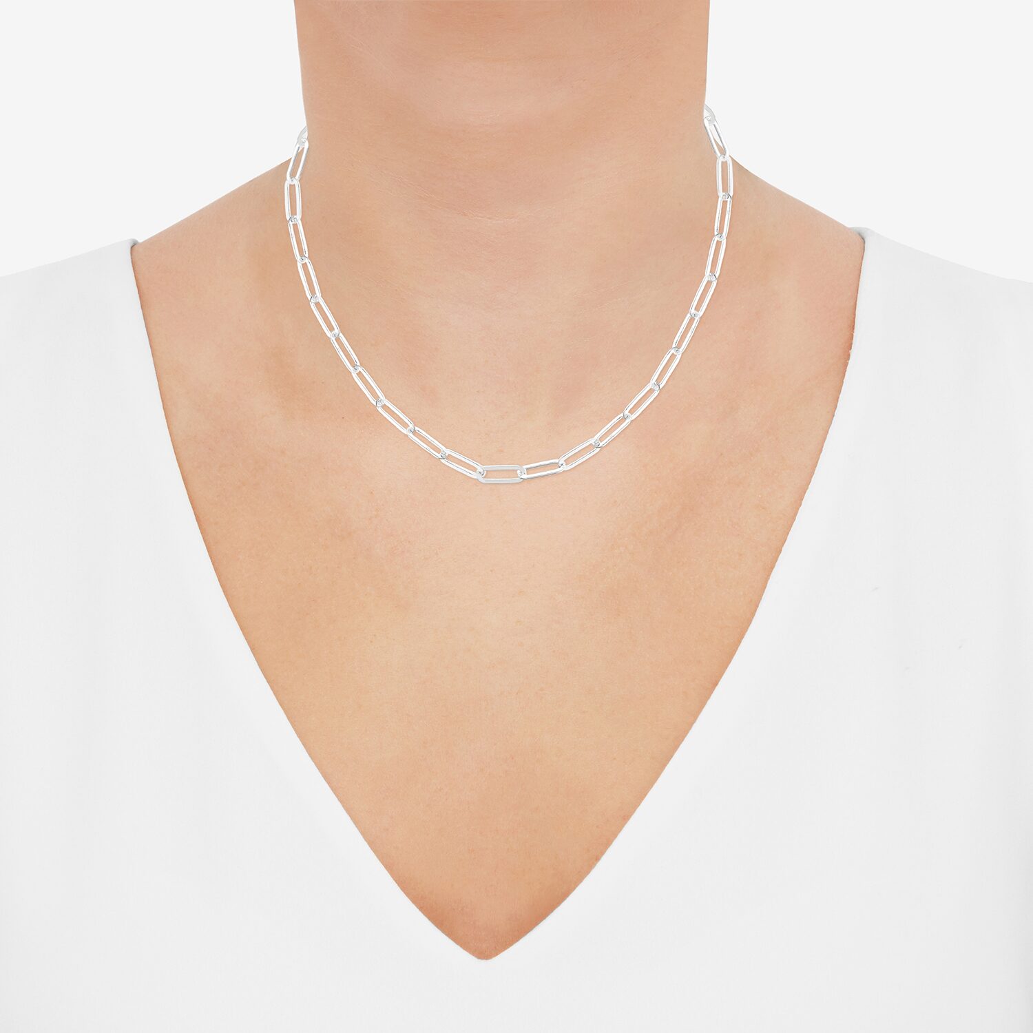 Womens Sterling Silver Inch Paperclip Chain Necklace