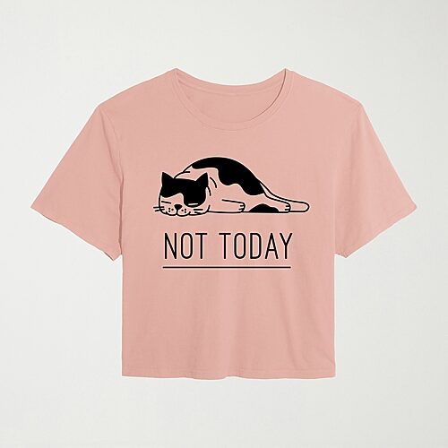 Air Waves Not Today Cat Womens Juniors Crew Neck Short Sleeve Classic Fit Graphic T-shirt In Pink