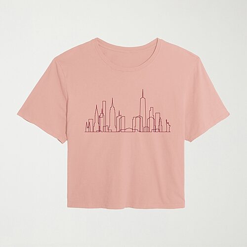 Air Waves New York City Skyline Womens Juniors Crew Neck Short Sleeve Classic Fit Graphic T-shirt In Pink