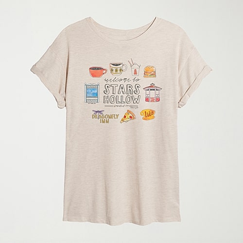 Air Waves Stars Hollow Grid Womens Juniors Crew Neck Short Sleeve Oversized Graphic T-shirt In Beige