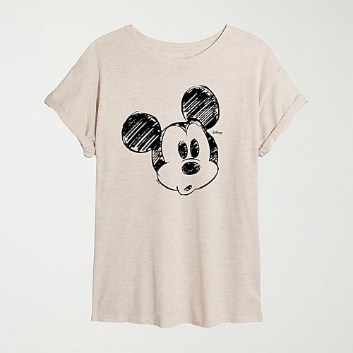 Air Waves Sketch Head Womens Juniors Crew Neck Short Sleeve Oversized Graphic T-shirt In Beige