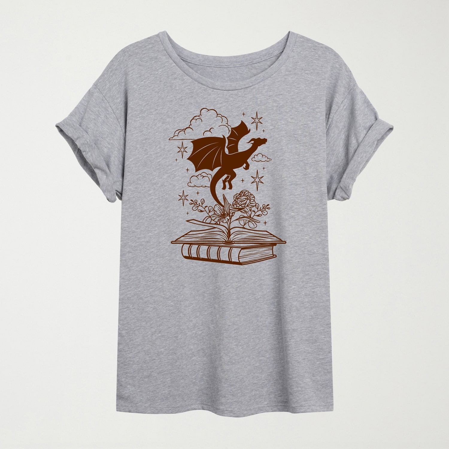 Dragon Flying Book Womens Juniors Crew Neck Short Sleeve Oversized Graphic T-Shirt