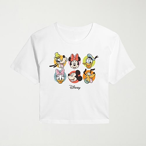 Air Waves Disney Heads Womens Juniors Crew Neck Short Sleeve Classic Fit Graphic T-shirt In White
