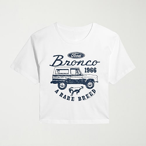 Air Waves Ford Vintage Bronco Rare Breed Womens Juniors Crew Neck Short Sleeve Classic Fit Graphic T-shirt In White