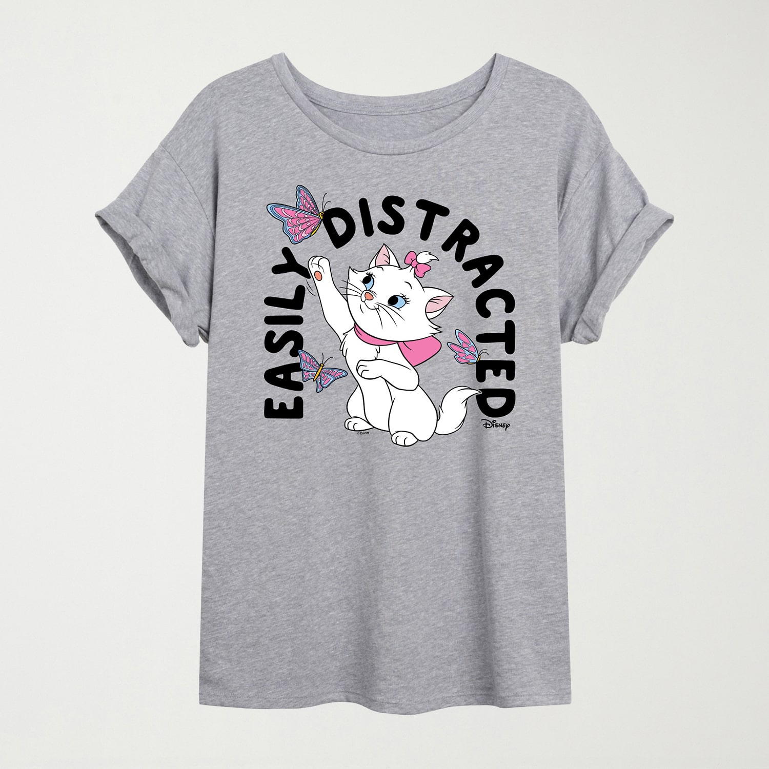 Easily Distracted Marie Womens Juniors Crew Neck Short Sleeve Oversized Graphic T-Shirt