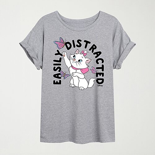 Air Waves Easily Distracted Marie Womens Juniors Crew Neck Short Sleeve Oversized Graphic T-shirt In Gray