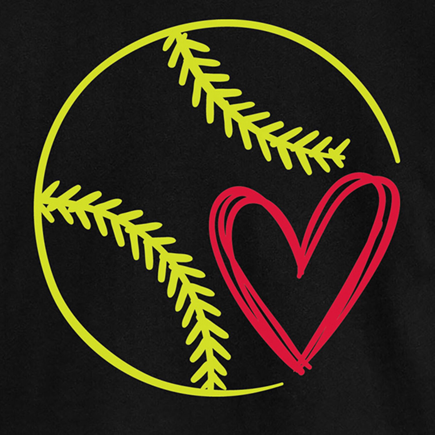 Brushstroke Softball Heart Womens Juniors Crew Neck Short Sleeve Classic Fit Graphic T-Shirt