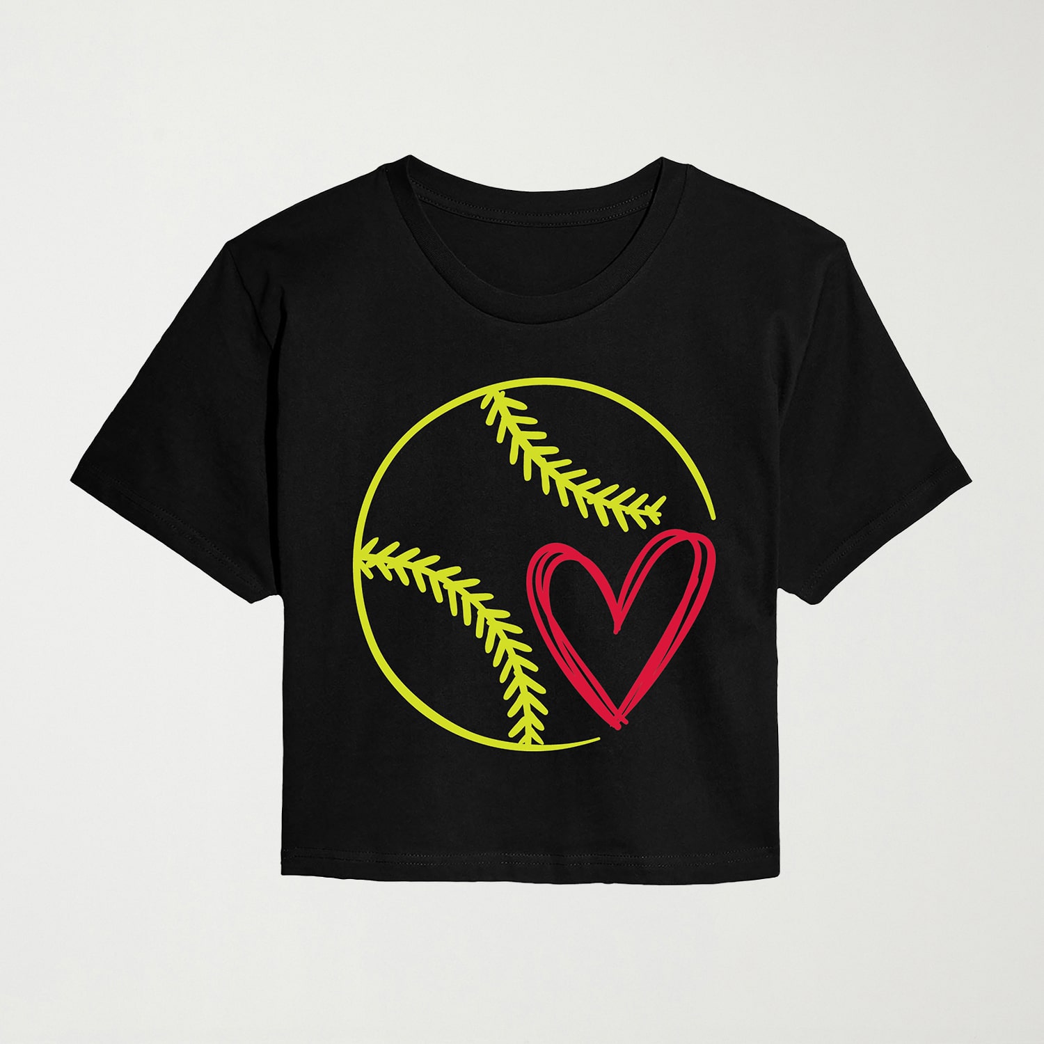 Brushstroke Softball Heart Womens Juniors Crew Neck Short Sleeve Classic Fit Graphic T-Shirt