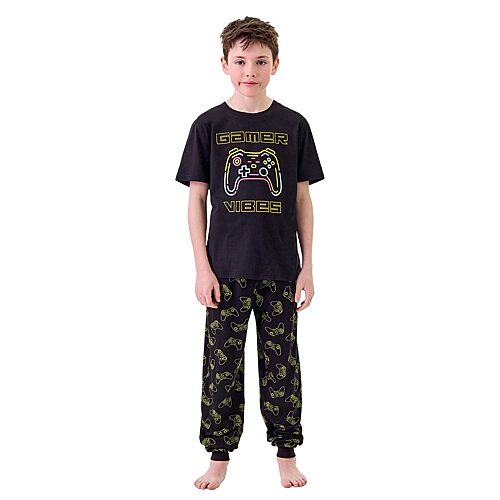 Sleep On It Little & Big Kid Boys Crew Neck Short Sleeve 3-pc. Pajama Set In Black