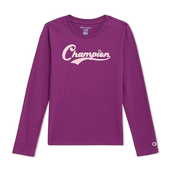 Champion Big Kid Girls Crew Neck Long Sleeve Classic Fit Graphic T-Shirt