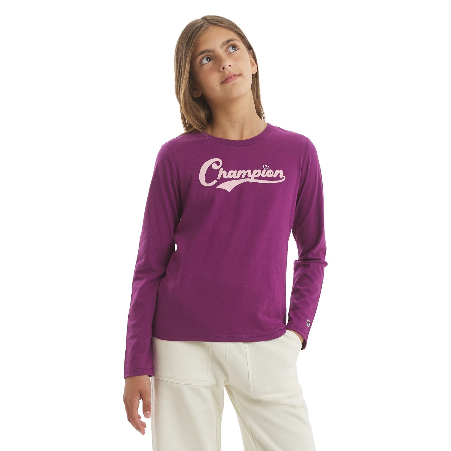 Champion Big Kid Girls Crew Neck Long Sleeve Classic Fit Graphic T-Shirt