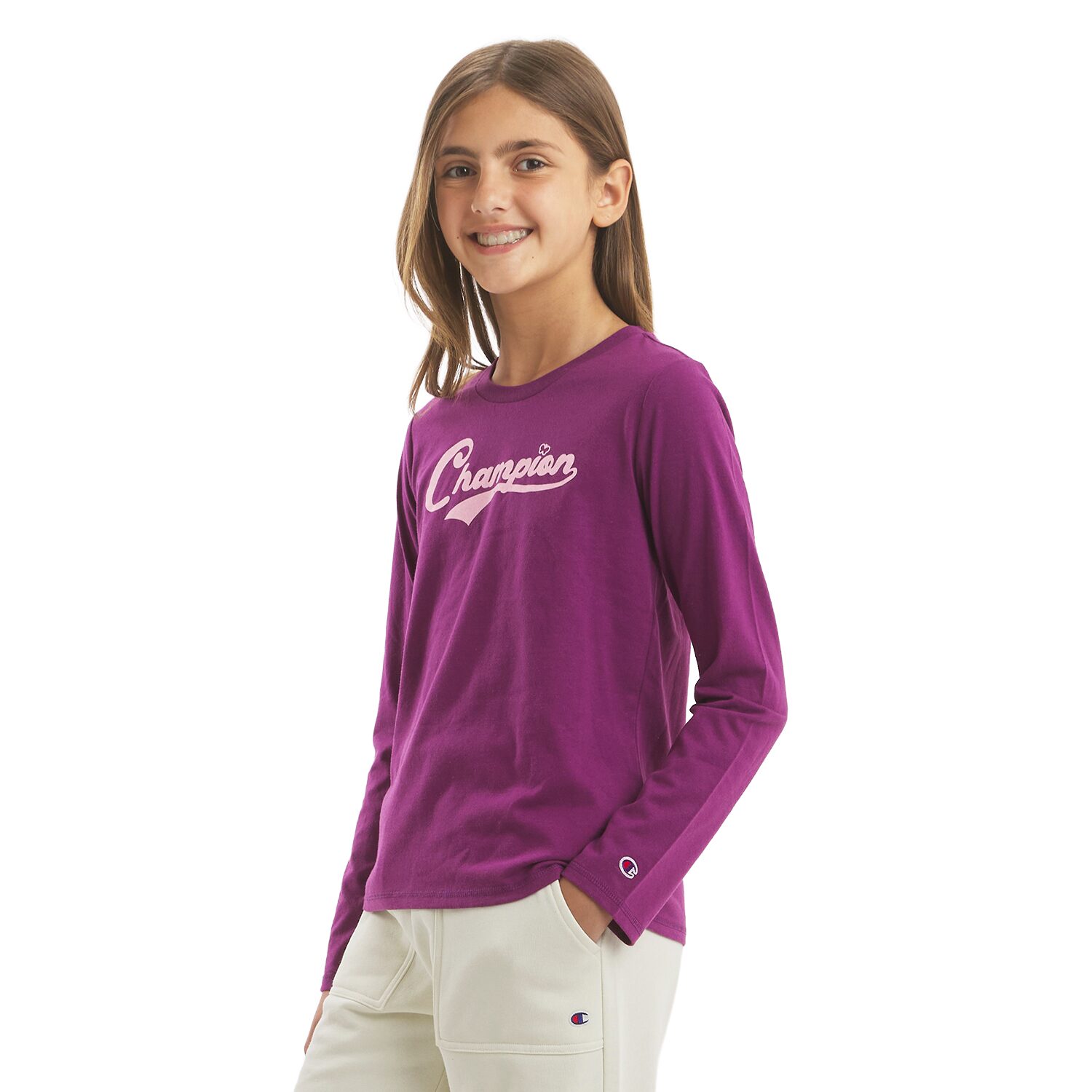 Champion Big Kid Girls Crew Neck Long Sleeve Classic Fit Graphic T-Shirt