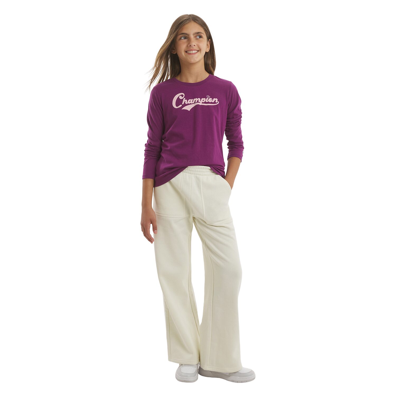 Champion Big Kid Girls Crew Neck Long Sleeve Classic Fit Graphic T-Shirt