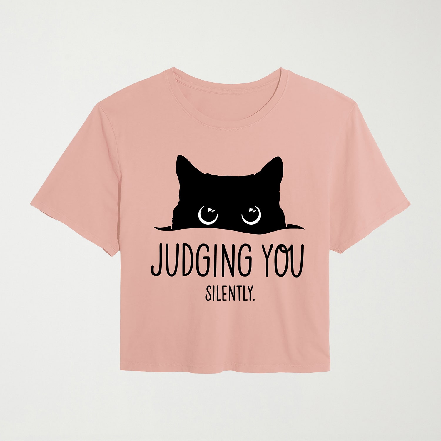 Judging You Silently Cat Womens Juniors Crew Neck Short Sleeve Classic Fit Graphic T-Shirt